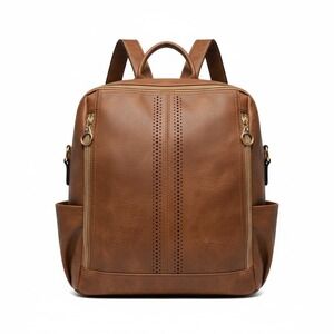 Convertible Cognac Vegan Leather Backpack Purse Set‎ w Wristlet Boho Strap NWOT